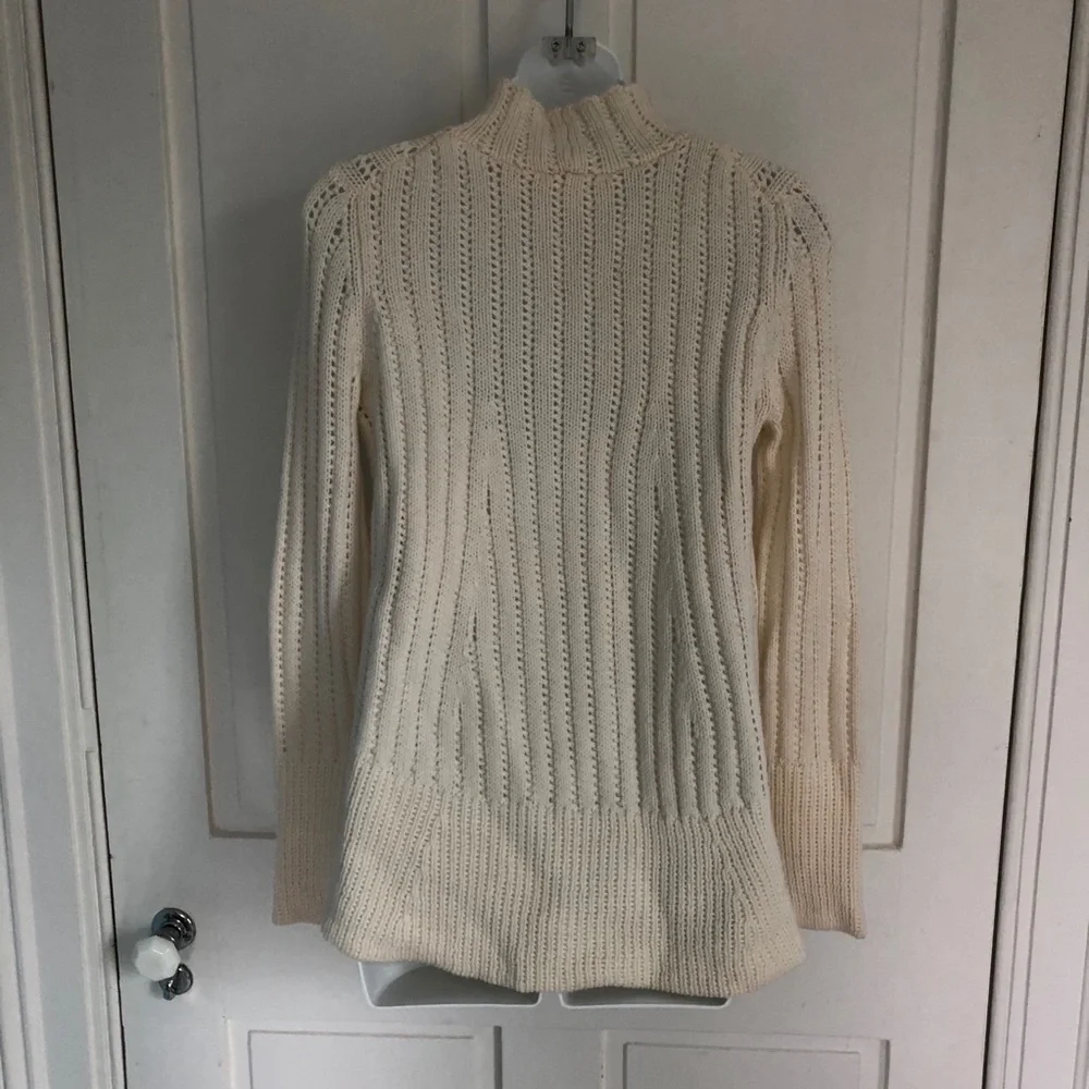 INHABIT White 100% Wool Pointelle Mock Neck Peplum Sweater S
